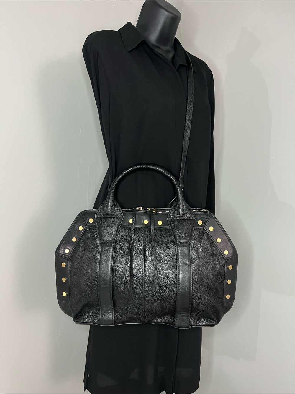 Kelsi Dagger Brooklyn Studded Black Pebbled Leather Satchel Crossbody - Picture 13 of 13